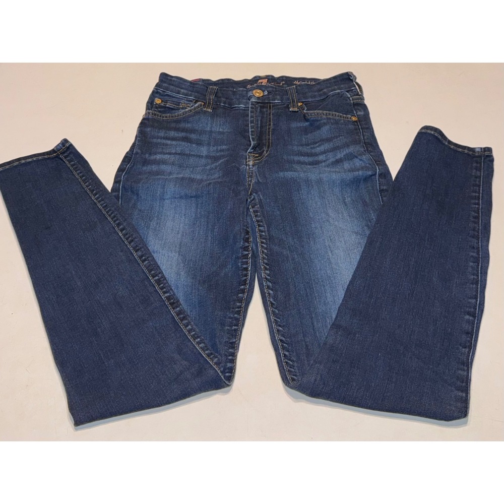 7 For All Mankind Mid Rise Ankle Skinny Jeans Dark Wash Blue Denim Size 24